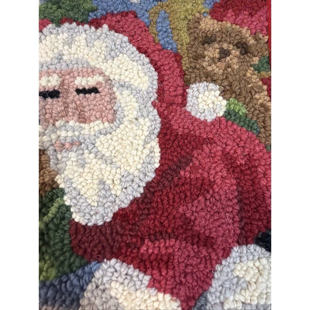 Vtg Wool Velvet Needlepoint Christmas Stocking Santa Chimney 11 X 18” Whimsical